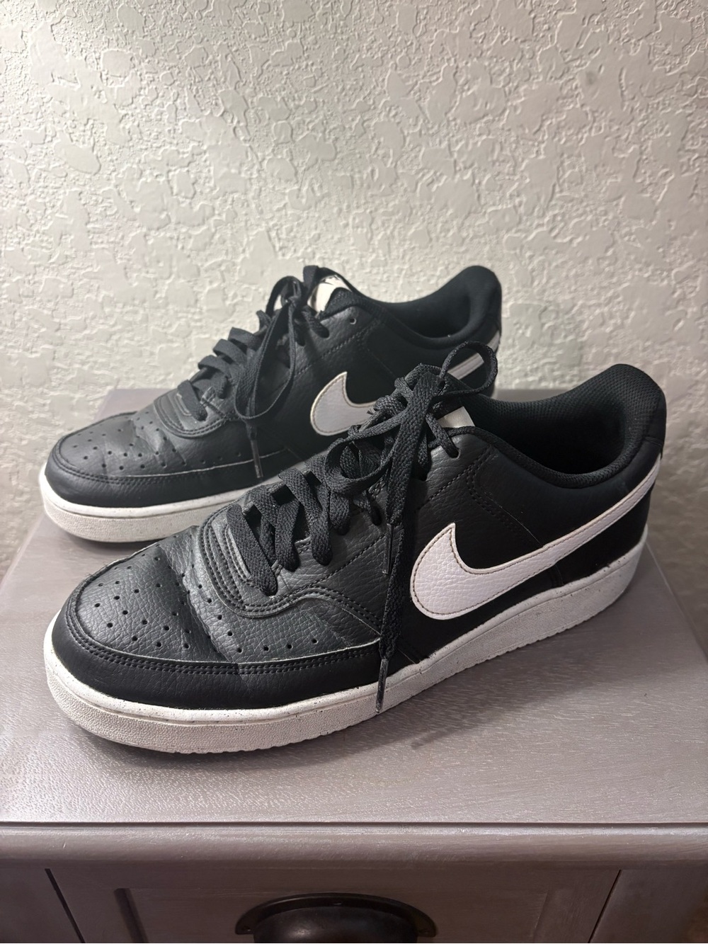 Nike Court Vision Men’s Black & White Low-Top Sneakers with White Swoosh